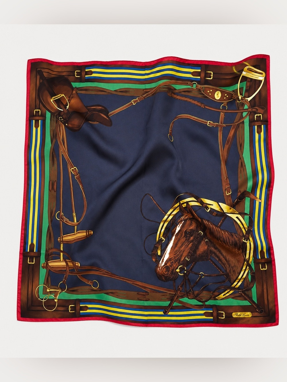 Ralph Lauren Collection Purple Label Equestrian Horse Silk Scarf Shawl 35"Square